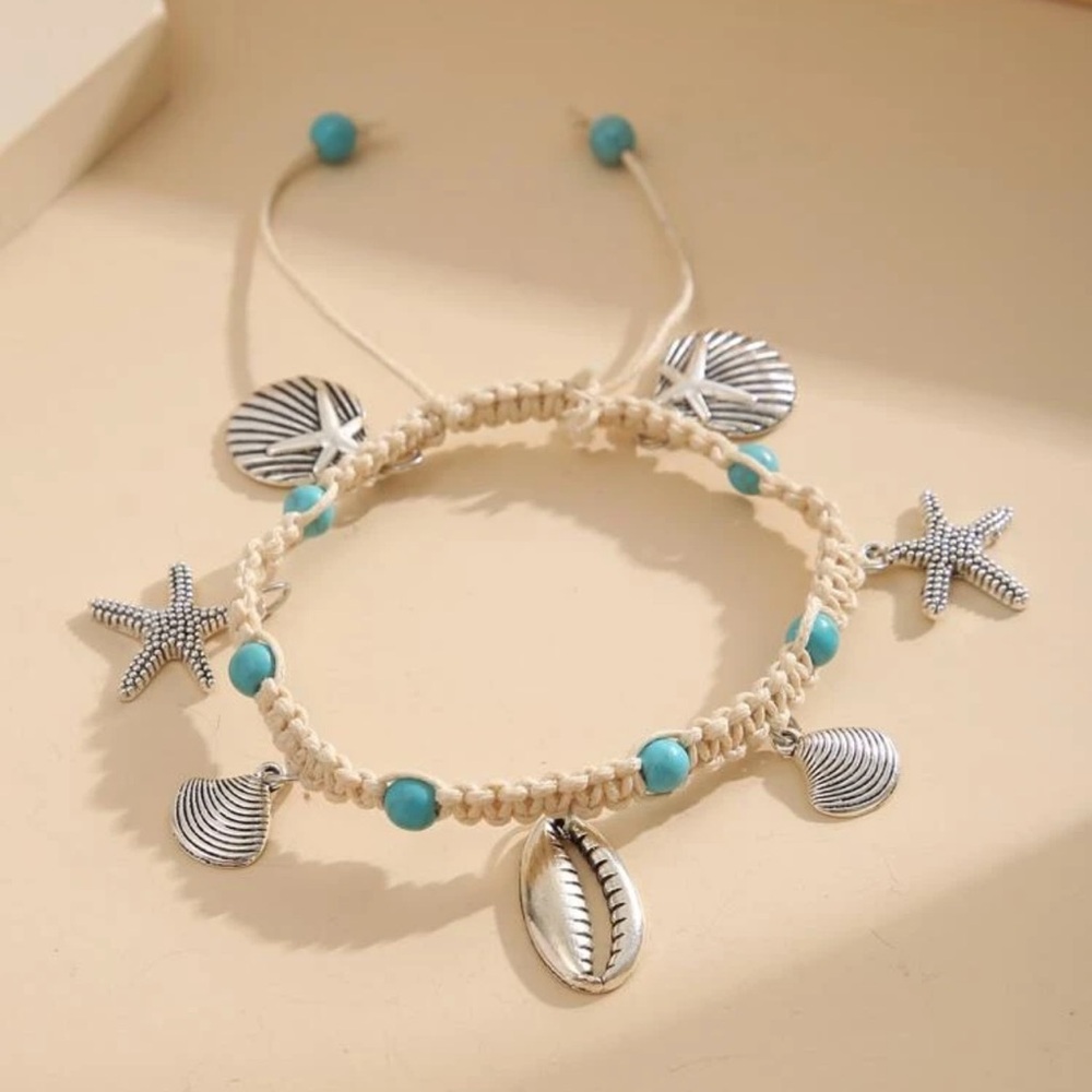 Starfish & Shell Charm Adjustable Anklet - Picture 2 of 4